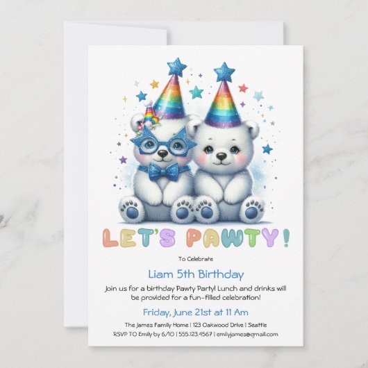 Faisons la fête ! Cute Ours Polaire Invitation d'a (Devant)