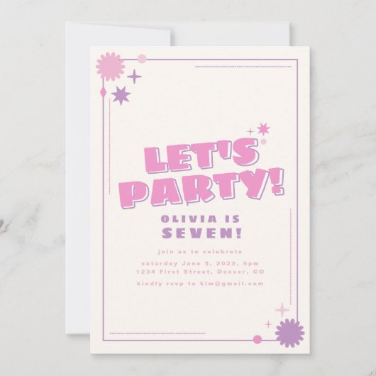 Faisons la fête rose et violet Invitation d'annive (Devant)