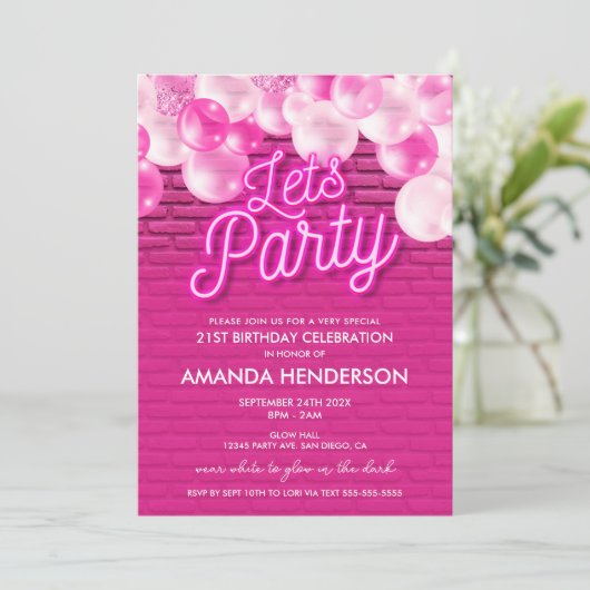 Faisons la fête rose pâle Invitation d'anniversair (Debout devant)