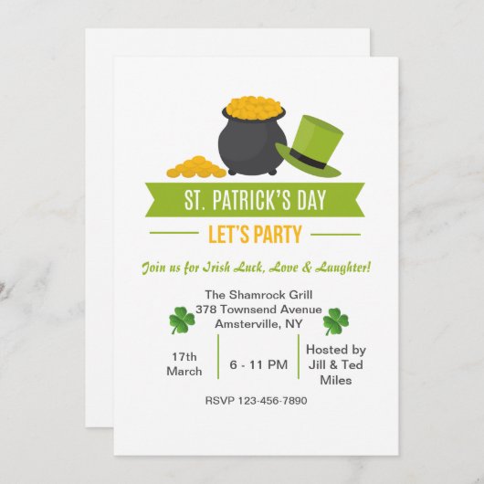 Faisons la fête sur St. Patrick's Day Invitation (Devant / Derrière)