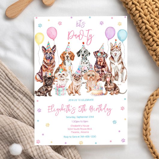 Faisons la Pawty Invitation d'anniversaire de chie