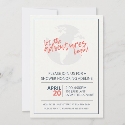 Faisons voyager les aventures Invitation de douche (Devant)