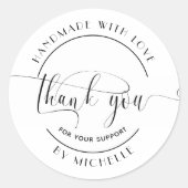Fait à la main avec l'amour Élégant Sticker Merci (Devant)