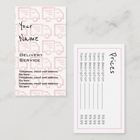 "Fait écho" des cartes des prix de la livraison (Devant / Derrière)