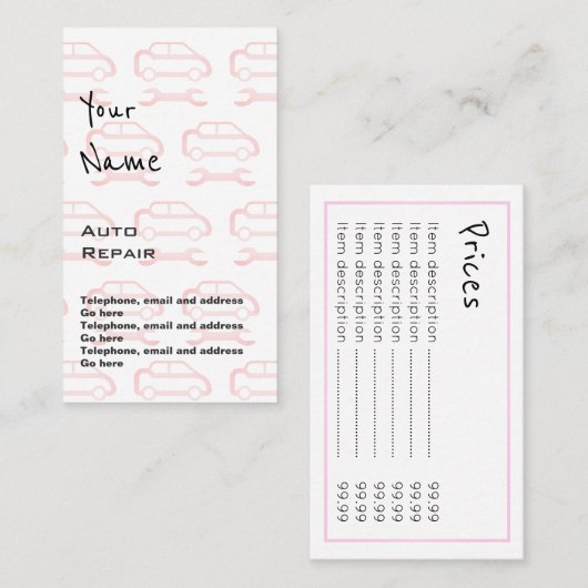 "Fait écho" des cartes des prix de réparation (Devant / Derrière)