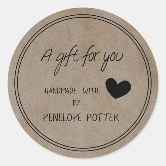 Fait main avec amour par votre nom Kraft étiquette (Devant)