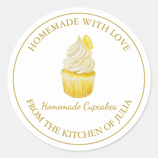 Fait maison avec amour Étiquette Cupcake | Blanc (Devant)