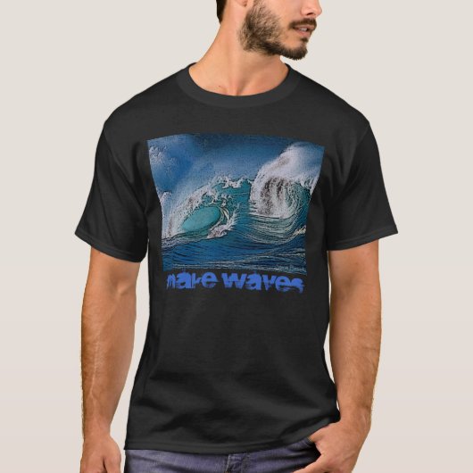 Faites à des vagues le T-shirt noir (Devant)