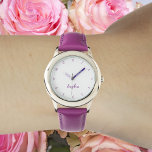 Faites mignonne Jolie Filles Violettes Nom Fille C<br><div class="desc">Personnalisée, personnalisée, les filles amusantes cool jolie chic girly élégant bracelet en cuir violet, coque en acier inoxydable, montre poignet. Entrez simplement le nom, pour customiser. Allez-y créez une merveilleuse montre personnalisée pour la princesse du lil dans votre vie - fille, soeur, nièce, petite-fille, fillette, belle-fille. Fait un grand cadeau...</div>