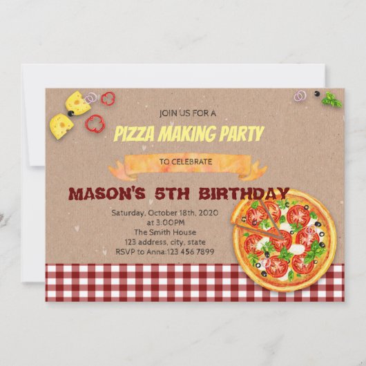 Faites votre propre invitation de partie de pizza (Devant)