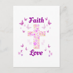 Faith and Love Cross of Rozen with Pink Butterflie Briefkaart