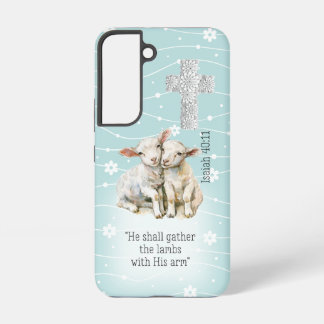 Faith Based Pastel Turquoise Floral Lambs Cross Samsung Galaxy Hoesje