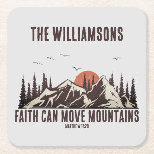 Faith Can Move Mountains Christelijke Bijbelversie Vierkante Kartonnen Onderzetter