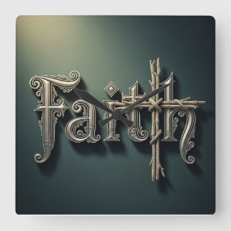 Faith Carré Acrylique Mur Horloge -Décor religieux