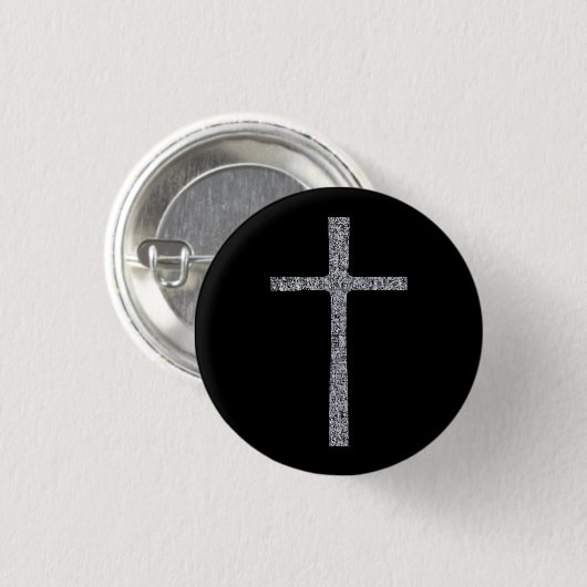 Faith Cross Silver Ronde Button 3,2 Cm (Voorkant /achterkant)