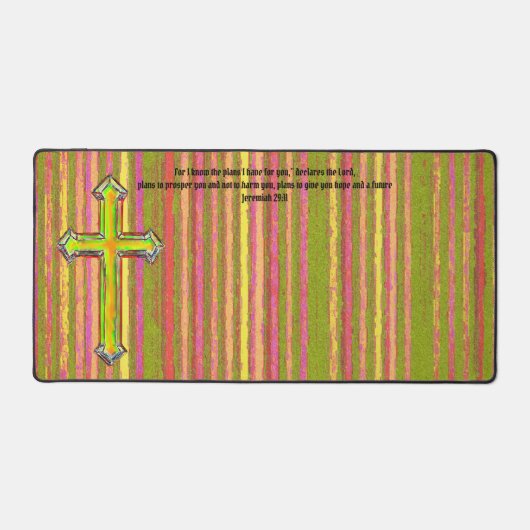 Faith Cross Stripe Jeremiah Bible Verse Bureau Mat (Recto)