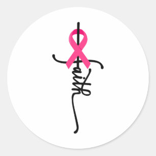 Faith Cross Warrior Survivor Pink Ribbon Breast Ca Ronde Sticker