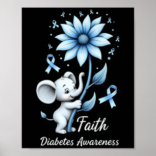 Faith Cute Elephants Sunflower Diabetes Awareness Poster