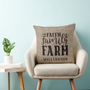 Faith Family Boerderij Burlap Familienaam Pillow Kussen