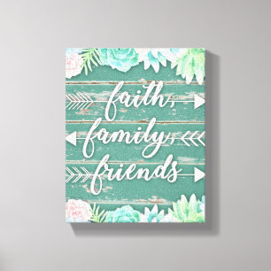 Faith, Family, Friends Aqua en Pink Succulents Canvas Afdruk