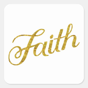 Faith Gold Faux Glitter Metallic Inspirerend Vierkante Sticker