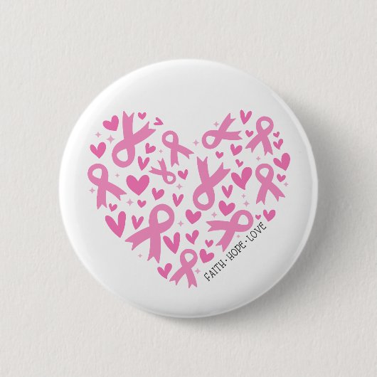 Faith Hope Breast Cancer Pink Ribbon Awareness Ronde Button 5,7 Cm (Voorkant)