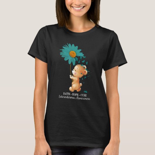 Faith Hope Cure Blauwgroen Scleroderma Awareness T-shirt (Voorkant)
