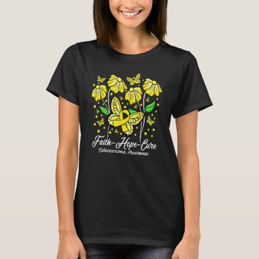 Faith Hope Cure Flower Butterfly Osteosarcoma Awar T-shirt (Voorkant)