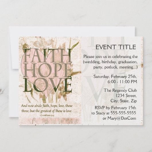 Faith, Hope en Love Kaart (Voorkant)