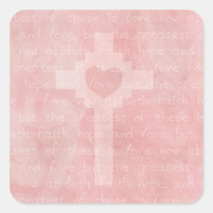 Faith Hope en Love Pink Christelijk Vierkante Sticker