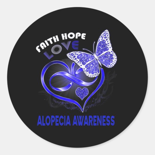 Faith Hope Love Alopecia Awareness Heart Butterfly Ronde Sticker (Voorkant)