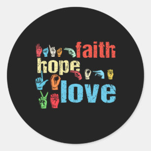 Faith Hope Love Amerikaanse Gebarentaal Christelij Ronde Sticker