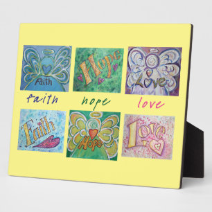 Faith, Hope, Love Angel Word Collage Poème Plaque