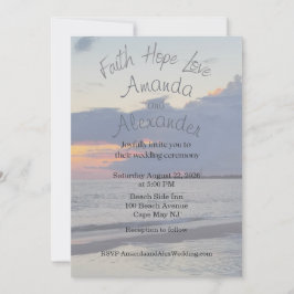 Faith Hope Love Beach Photo Wedding Invitation Kaart