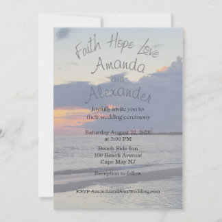 Faith Hope Love Beach Photo Wedding Invitation Kaart