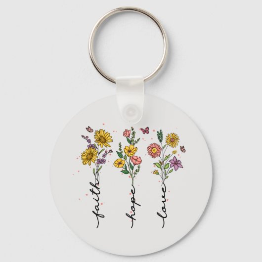 Faith Hope Love - Bloemen Inspirerend Sleutelhanger (Voorkant)