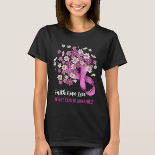 Faith Hope Love Breast Cancer Awareness Floral T-shirt