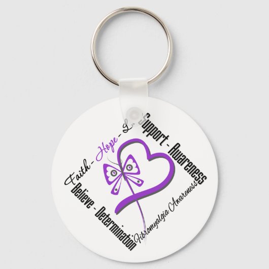Faith Hope Love Butterfly - Fibromyalgia Awareness Sleutelhanger (Voorkant)