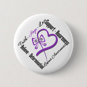 Faith Hope Love Butterfly - Lupus Awareness Ronde Button 5,7 Cm