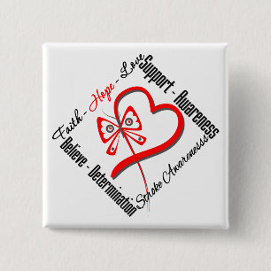 Faith Hope Love Butterfly - Stroke Awareness Vierkante Button 5,1 Cm