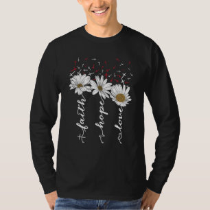 Faith Hope Love Daisy Butterfly Cross Christelijk T-shirt