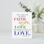 Faith, Hope, Love, de grootste van deze is Love. Briefkaart (Staand voorkant)