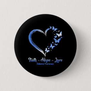 Faith Hope Love Diabetes Awareness Heart Butterfly Ronde Button 5,7 Cm