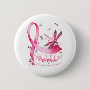 Faith Hope Love Dragonfly Pink Ribbon Breast Ronde Button 5,7 Cm