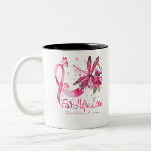 Faith Hope Love Dragonfly Ribbon Breast Cancer Tweekleurige Koffiemok