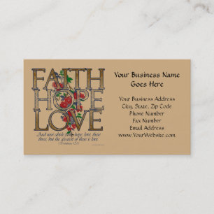 Faith Hope Love, Floral Design with Bible Verse Visitekaartje