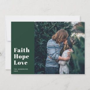 Faith Hope Love. Godsfoto met groen kerstfeest Feestdagenkaart