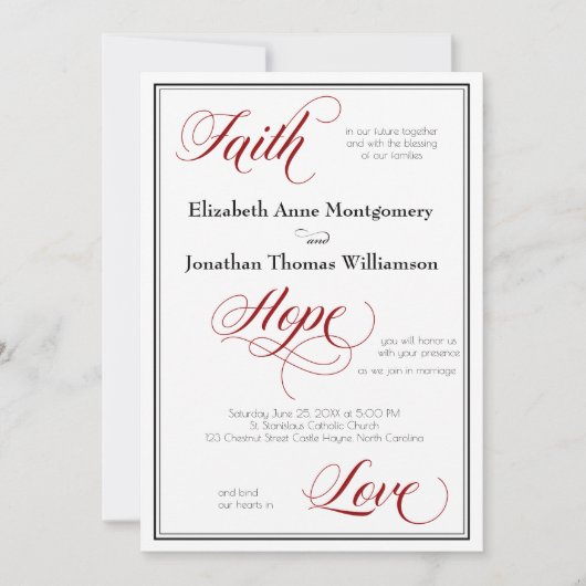 Faith Hope Love Graceful Script Faire-part de mari (Devant)