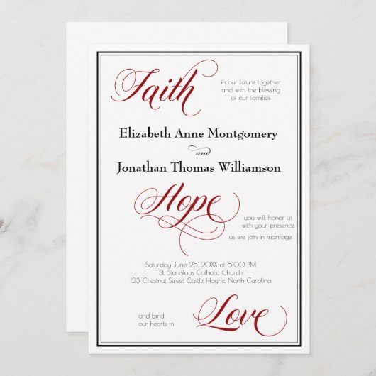 Faith Hope Love Graceful Script Faire-part de mari (Devant / Derrière)
