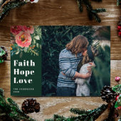Faith Hope Love | Groene religieuze kerstfoto Feestdagenkaart